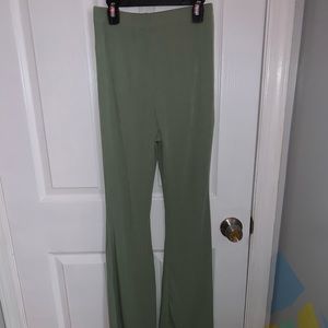 ribbed green wide leg pants